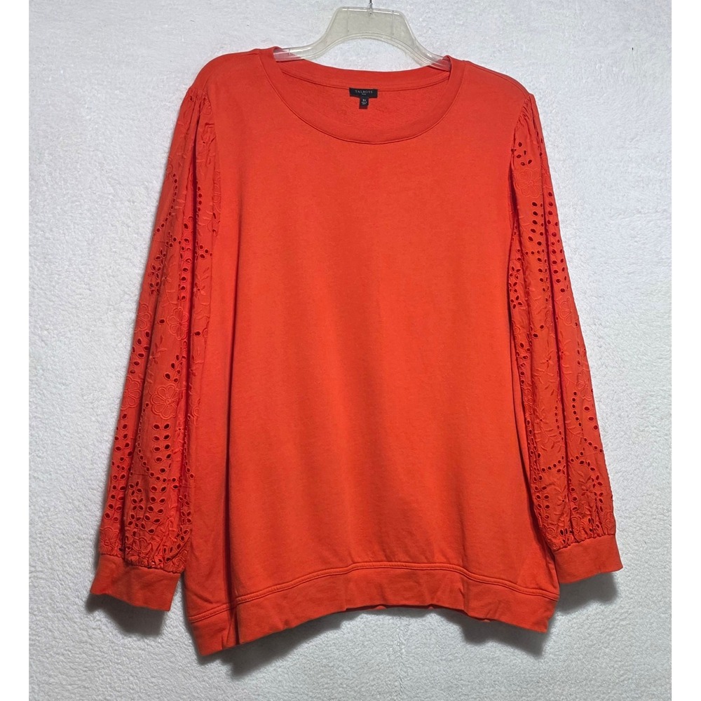 Talbots Plus Orange Eyelet Balloon Sleeve Sweatshirt 100% Cotton 3X